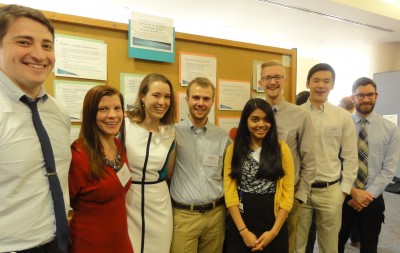 Third-year medical students who won first place for "Instituting low dose CT screening for qualified individuals at the Brownstone APC clinic." From left, Corey Dwyer, Melissa Argraves, Monica Townsend, Ethan Talbot, Adarsha Selvachandran, Patrick Field, Charles Ma, and Christopher Hammel.