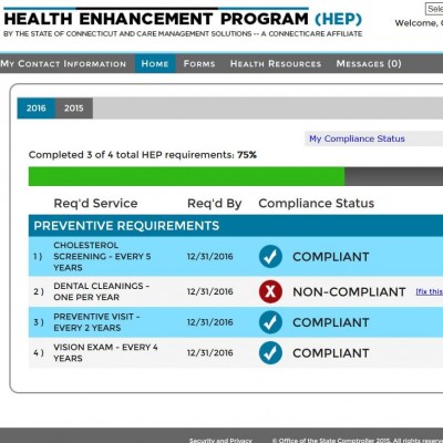 A screenshot from the Health Enhancement Program online portal.