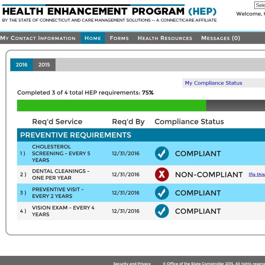 A screenshot from the Health Enhancement Program online portal.