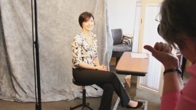 Photographer Janine Gelineau takes the portrait of UConn Health employee Amy Chmielewski during last Friday's casting call.