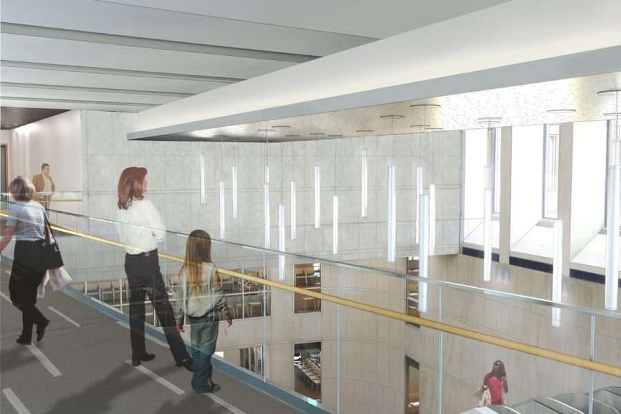 A architects rendering of the main lobby.