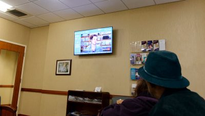 The Pulmonary Department waiting room where a new TV monitor has been installed in partnership with AccentHealth, a healthcare media company that provides healthy living video programming. (Photo by Janine Gelineau) 