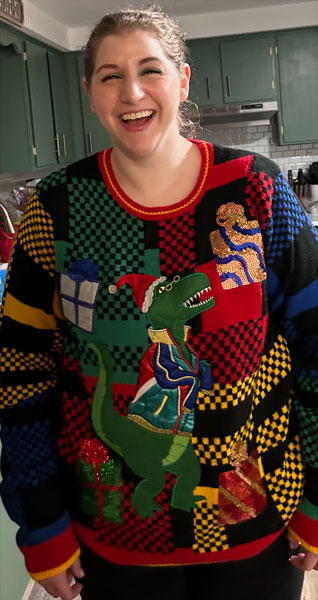 portrait of woman in holiday sweater